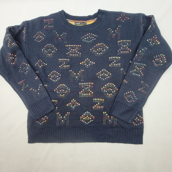 NWOT soft rainbow cutout navy crewneck sweater - Picture 1 of 4